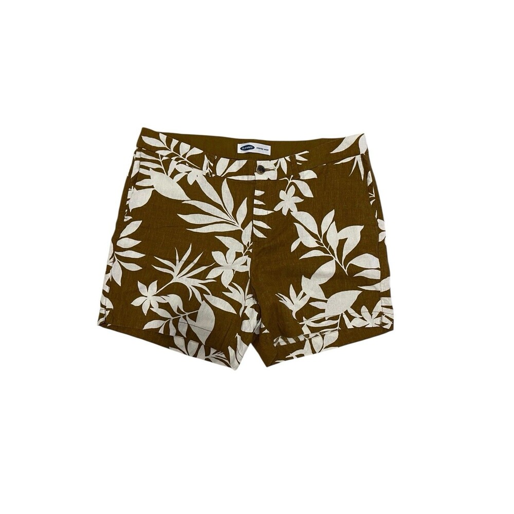 OLD NAVY Everyday Short Brown/White Linen Blend Tropical Shorts Sz 16